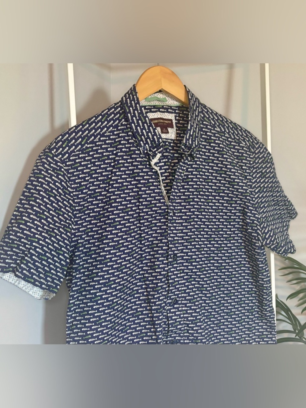 Johnston & Murphy Navy Short-Sleeve Button-Down, Fish Bone Print - Picture 10 of 16